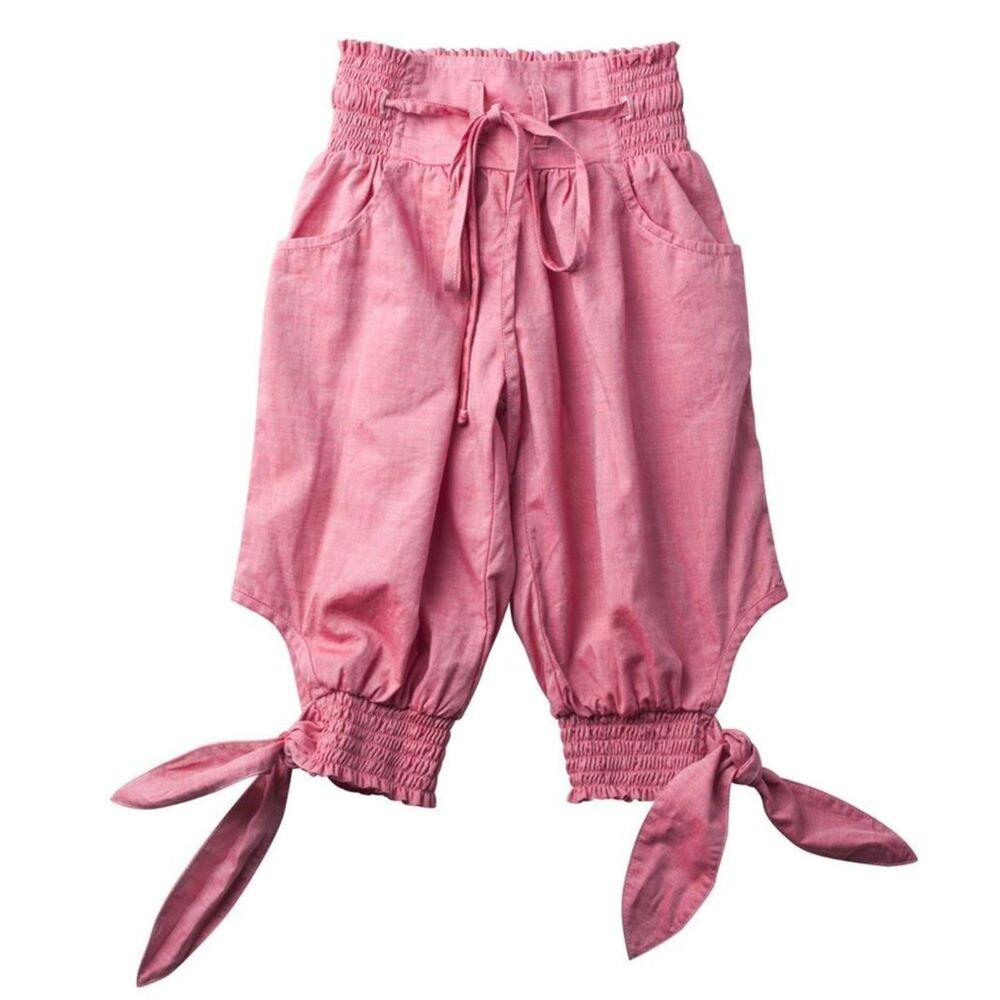 Paper Wings Girls Capri Pants 12 smocked Culottes Baggy Red Pink Chambray Capris